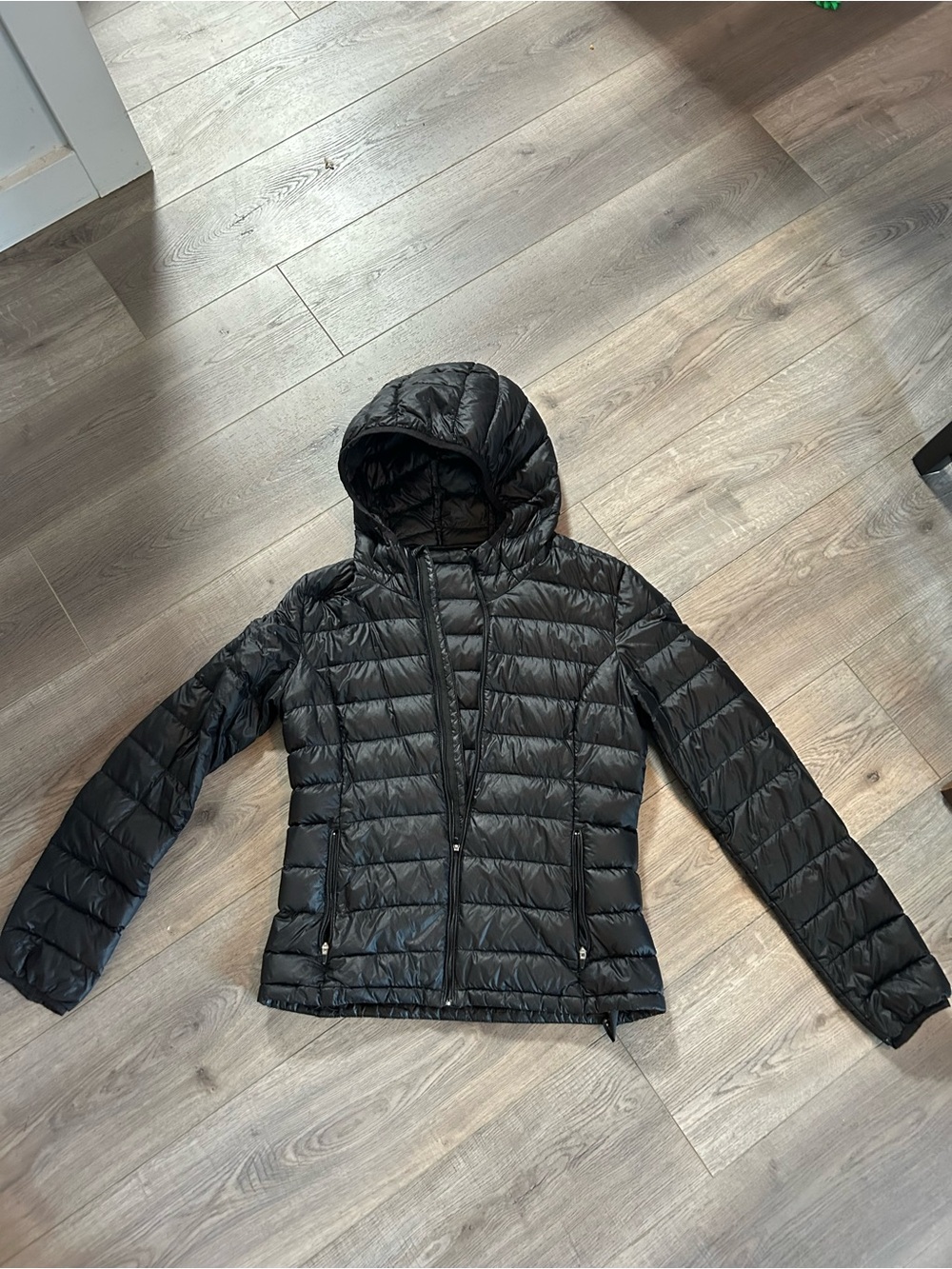 TNA Lightweight Black Hooded Packable Puffer Jacket